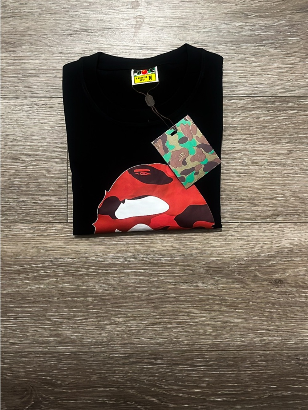 Bape Black Tee with Red Camo Ape Head